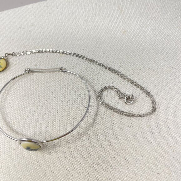 Vintage Japan Necklace & Bracelet Set Blue Rose Y-Drop Chain Dainty Heart - Picture 11 of 13